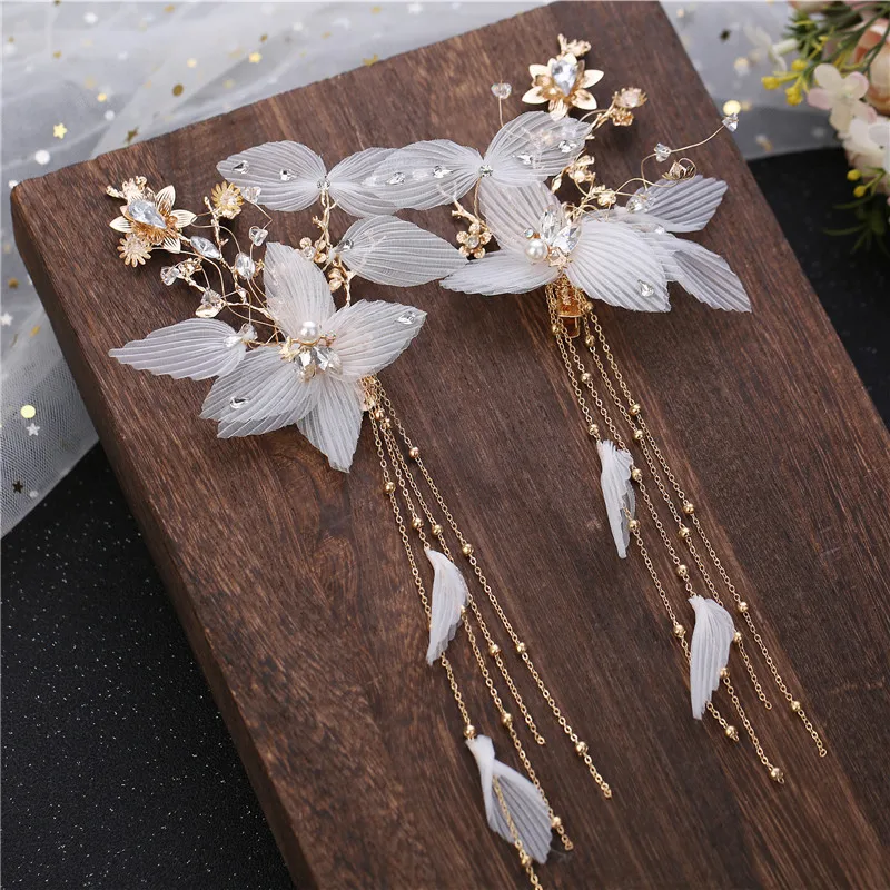 

Crystal Pearl Hairpin Korean Style Jewelry Headwear Party Wedding Geometric Clip Crystal Tassel Chain Large Ponytail Holder Hair