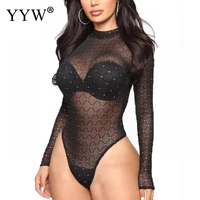 femme lingerie slim long sleeve see through body tights exotic bodysuits underwear women fishnet mesh sexy one piece jumpsuits