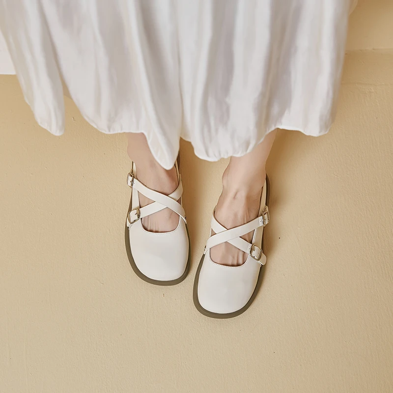 AIYUQI Half Slipper Women Genuine Leather 2023 Summer New Flat Mules Women Shoes British Style Outerwear Slippers Women