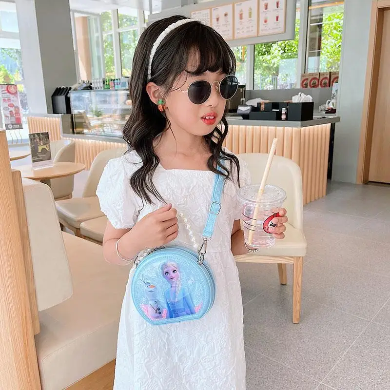 Disney Children's Shoulder Bag for Girl Kid Frozen Purse with Pearl Crossbody Bag Tote Handbag Cartoon Waterproof Portable