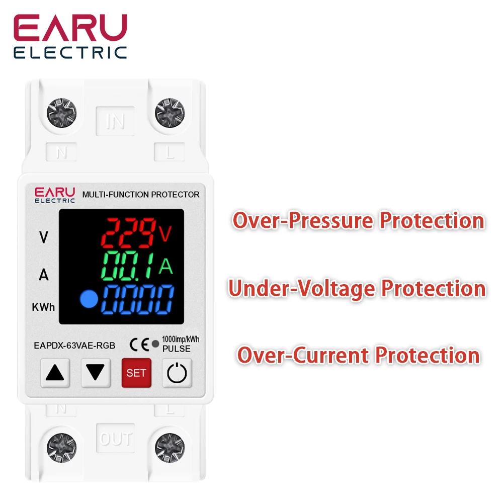 EARUELECTRIC Мини реле защиты от перенапряжения 63A 230V