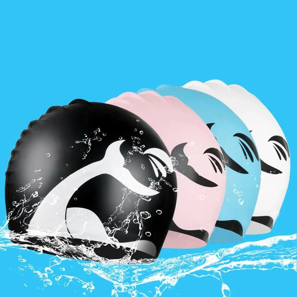 

Fishtail Pattern Swimming Cap Silicone Waterproof Fishtail Swim Cap Ears Protect Non Toxic and Odorless Silicone Swimming Hat