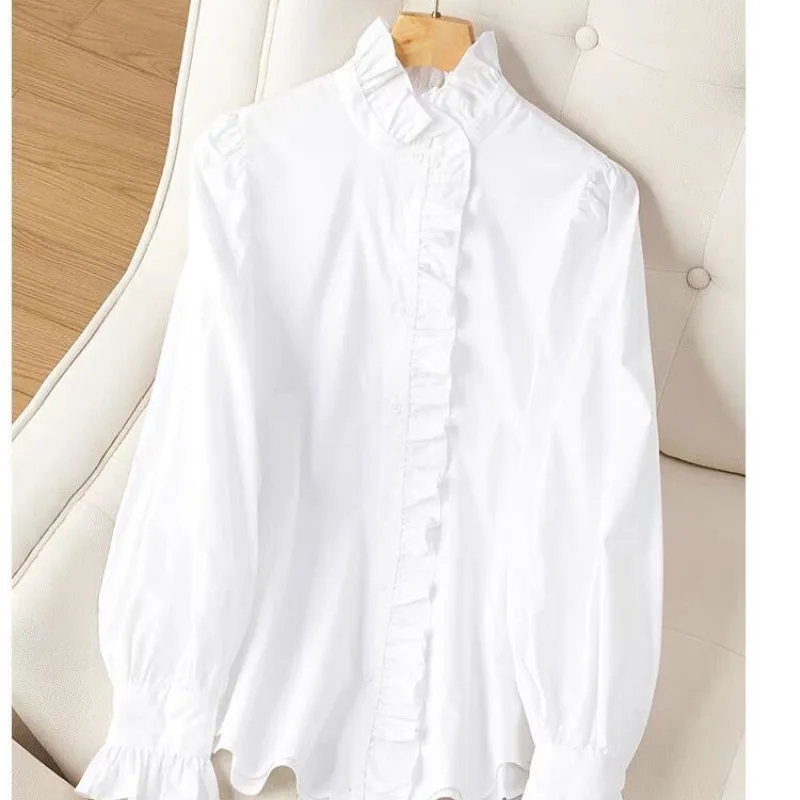 Женская рубашка с воротником-стойкой элегантная повседневная Однотонная на