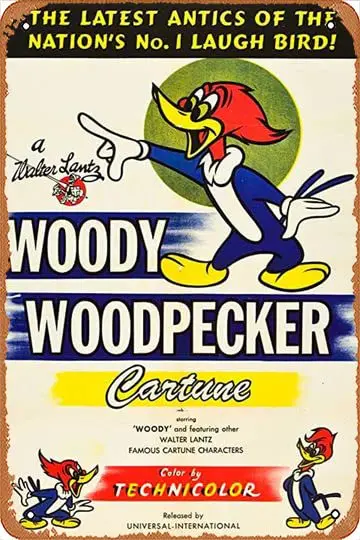 Древесный Woodpecker (1941) винтажный металлический оловянный постер 12X8 дюймов мужская