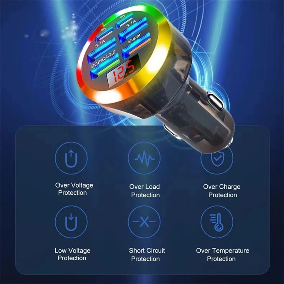 Автомобильное Зарядное Устройство Usb C 150 Вт Адаптер 6-в-1