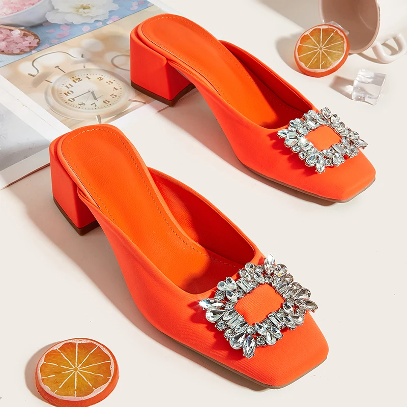 

Women Pumps Ladies Slipper Luxury Rhinestones Mules High Heels Sandals 2022 Sexy Heeled Sandals Female Shoes For Women Slides