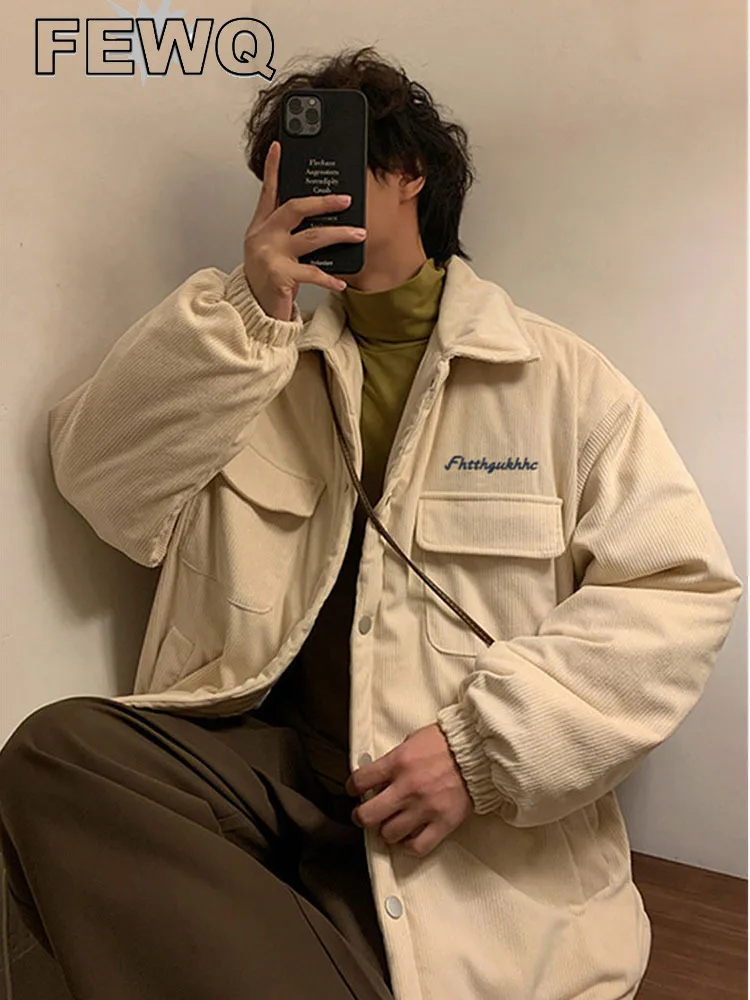 

FEWQ New Casual Lapel Jacket Male Patchwork Letter Embroidery Fashion Men's Cotton Outwear Single Breasted 2022 Autumn 24B179