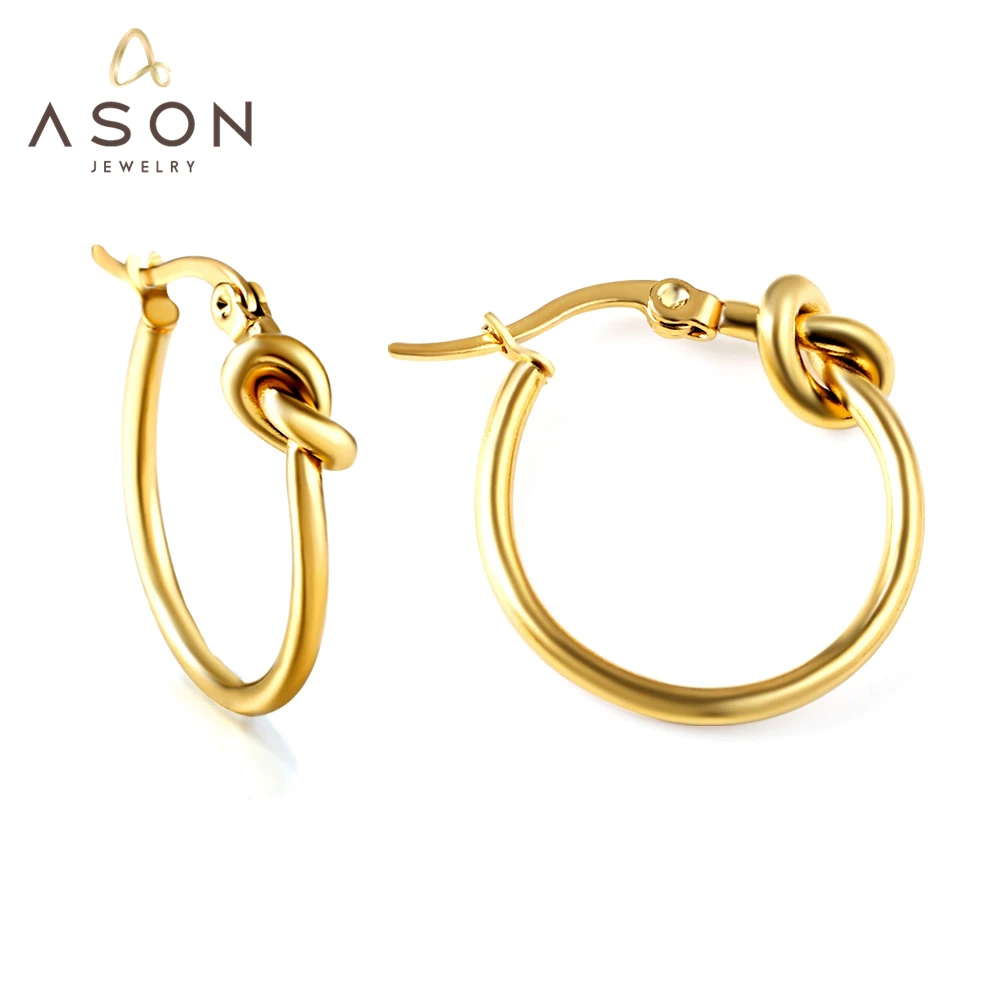 

ASONSTEEL Classic Knotting Large Hoops Earrings Stainless Steel Gold Color Ear Clip Piercing For Women Men Jewelry Trending 2023