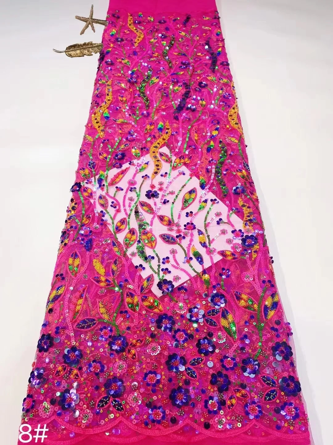 

Sequins Tulle Lace Rose African Sequence Lace Fabric with Beads High Quality Nigerian French Tulle Mesh Net Lace Fabric QF0187