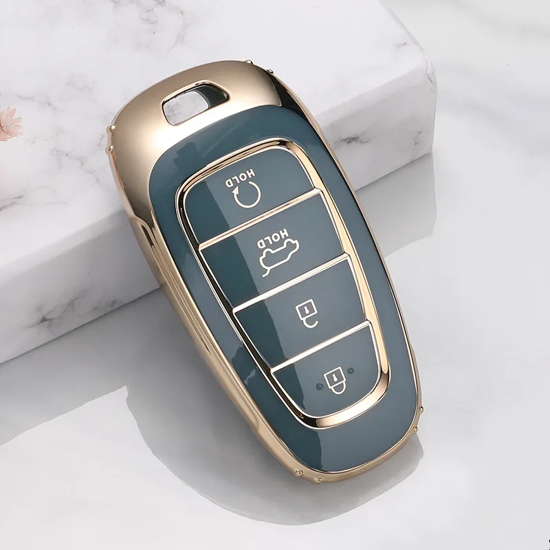 

Soft Car Key Case Cover For Hyundai Solaris Sonata Hybrid NEXO NX4 New Grand Santa Fe Tucson 2020 2021 Accessories Car-Styling