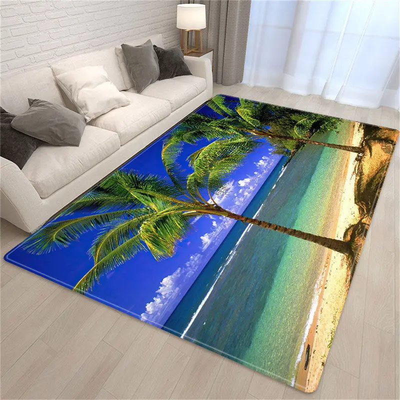 

3D печать пальмы море пляж ковер гостиная диван стол ковер прикроватный коврик для спальни обеденные ковры коврик в ванную комнату украшение
