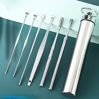 stainless steel ear digging 6 piece set of spiral turn ear scoop pick up ear cleaner ear picking tool portable ear digging spoon