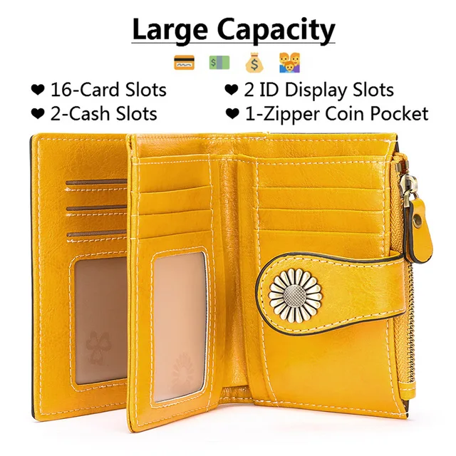 New RFID Blocking  Leather Wallet for Women Fashion Luxury Business Credit Card ID Holder Zipper Snap Coin Purse Female 2