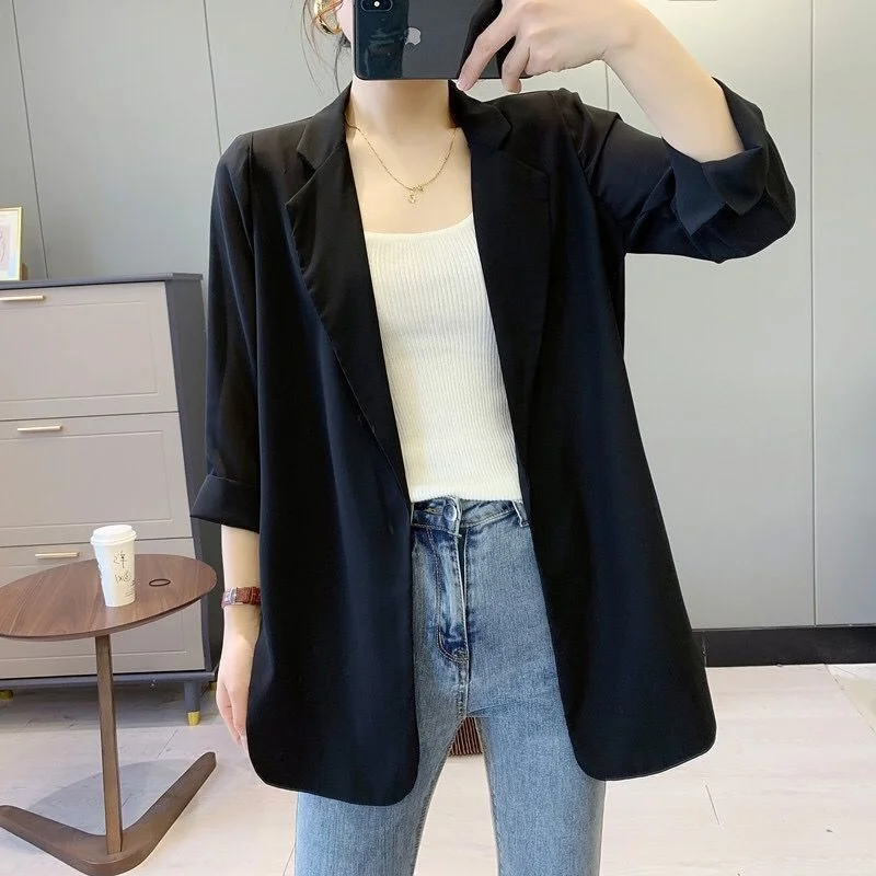 Chiffon Small Suit Jacket Women 2023 Spring and Summer Thin Loose Sunscreen Small Suit In Long Cardigan