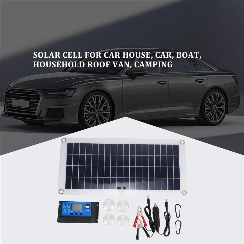 

10W Flexible Solar Panel Solar Cells for Car RV Boat Home Roof Van Camping Solar Battery, 50A Solar Controller Module
