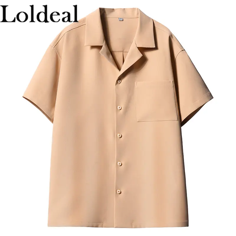 

Solid Color Loose Anti-Wrinkle Dropped Sleeve Lapel Workwear Shirt for Men
