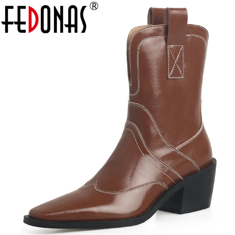 

FEDONAS/модные женские ботильоны; Сезон осень-зима; Обувь из натуральной кожи с квадратным носком на толстом каблуке; Женские ботинки в западно...