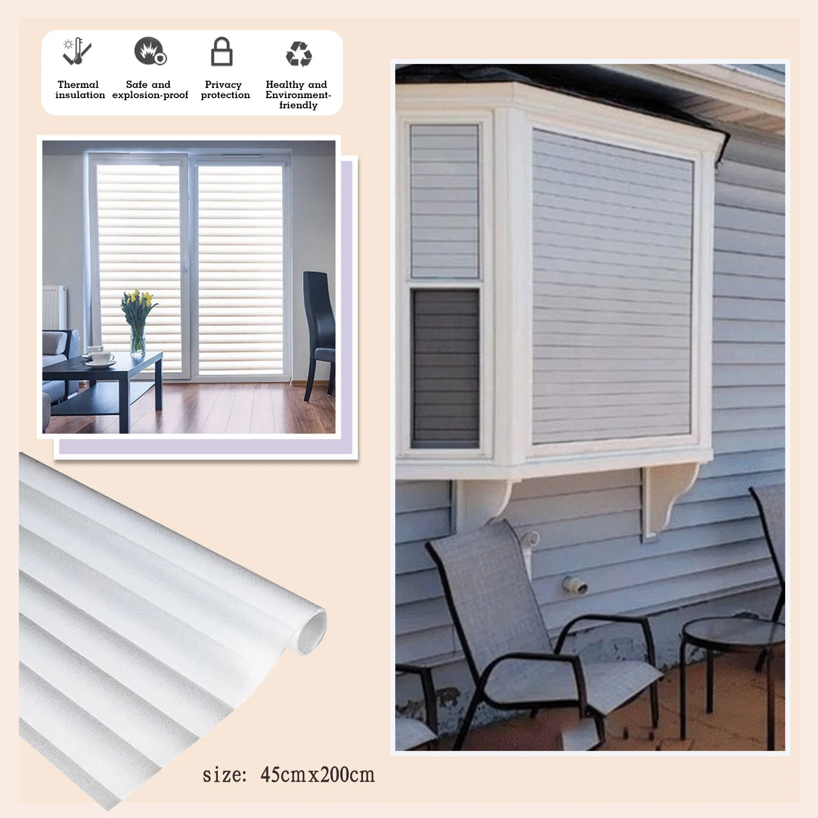 

Одностороннее видение, горизонтальная зеркальная конфиденциальность, оконные статические клеевые оконные наклейки светильник светоперед...