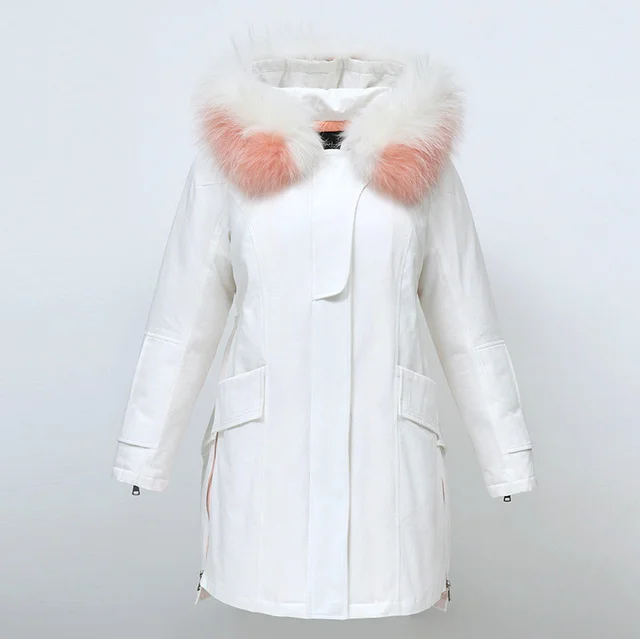 

brand genuine Luxury 2023 New 90% White Duck Down Coat Winter Jacket Women Real Natural Raccoon Fur Collar Hooded Thick Warm Par