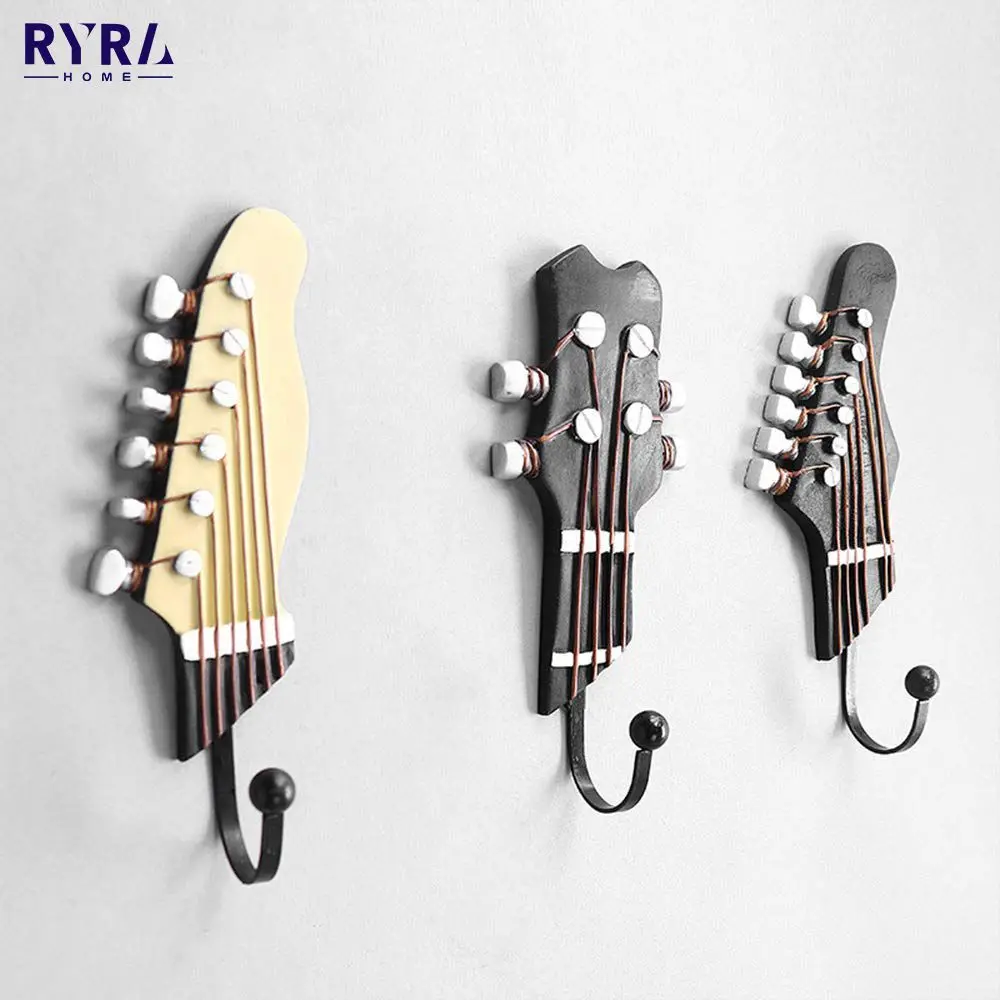 

3pcs/set Key Clothes Hat Coat Towel Wall Holder Creative Guitar Heads Hooks Music Home Resin Clothes Hat Hanger Storage Tools