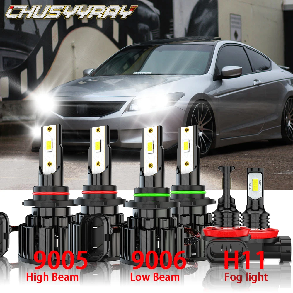 

CHUSYYRAY 6x Compatible For Honda Accord 2006-2010 2011 2012 Combo 9005 9006 LED Headlight High / Low + H11 Fog Light Bulbs Kit