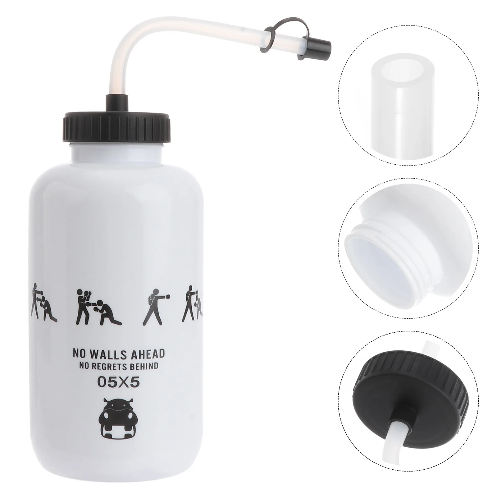 Boxing Hockey Lacrosse Water Bottle Squeezable with Long and Spray Cap for Baseball Yoga Sports Gym Cycling Football White