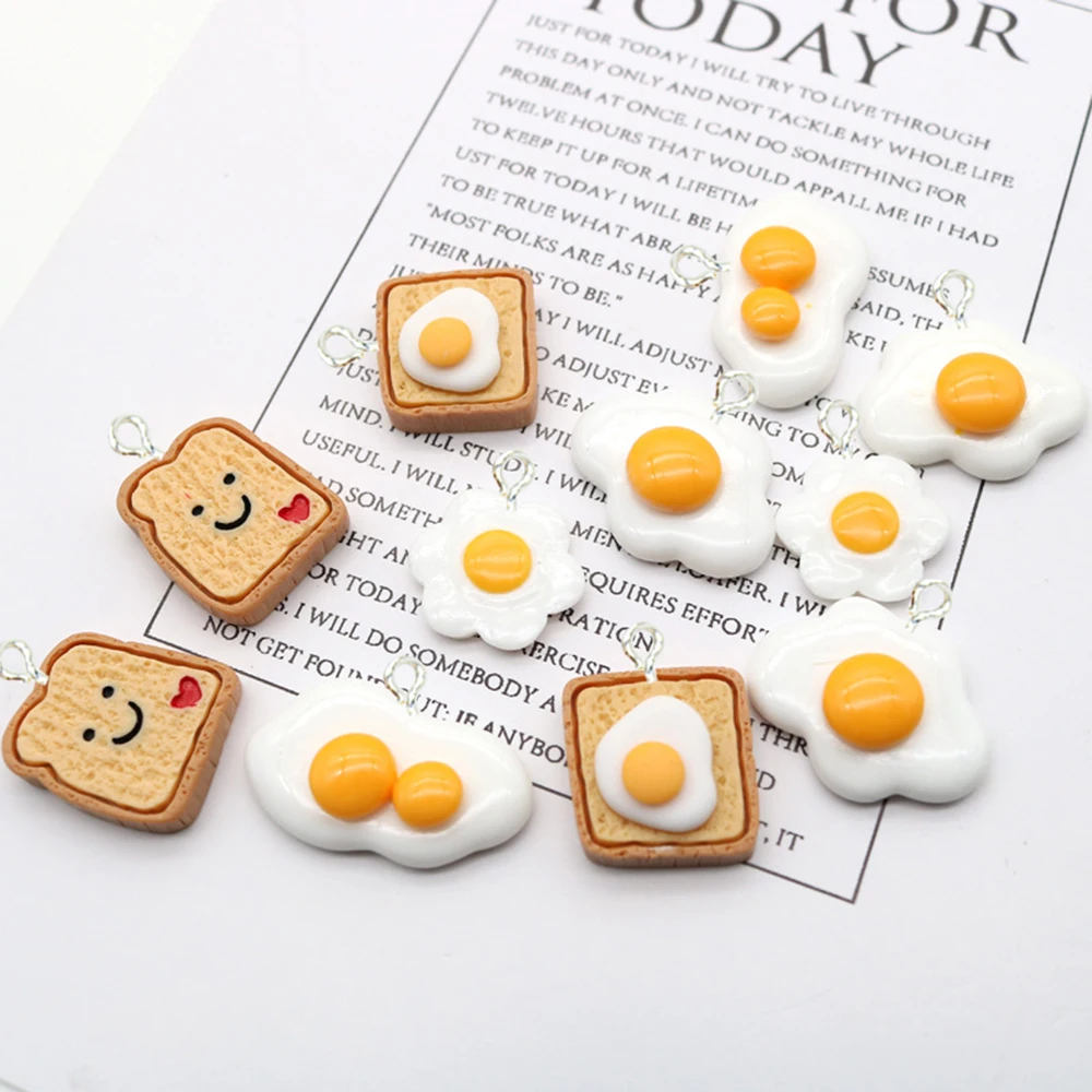

10Pcs/Lot 3D Food Braekfast Charm Resin Bread Eggs Toast Pendants DIY Earrings Dangle Keychain Jewelry Making Accessories Gifts