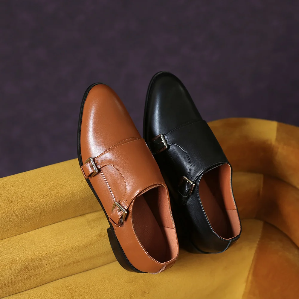 

Round Monk Woman Toe Retro Derby Flats Genuine Leather Buckle Shoes Spring Autumn Classical Ladies Footwear US Size 10