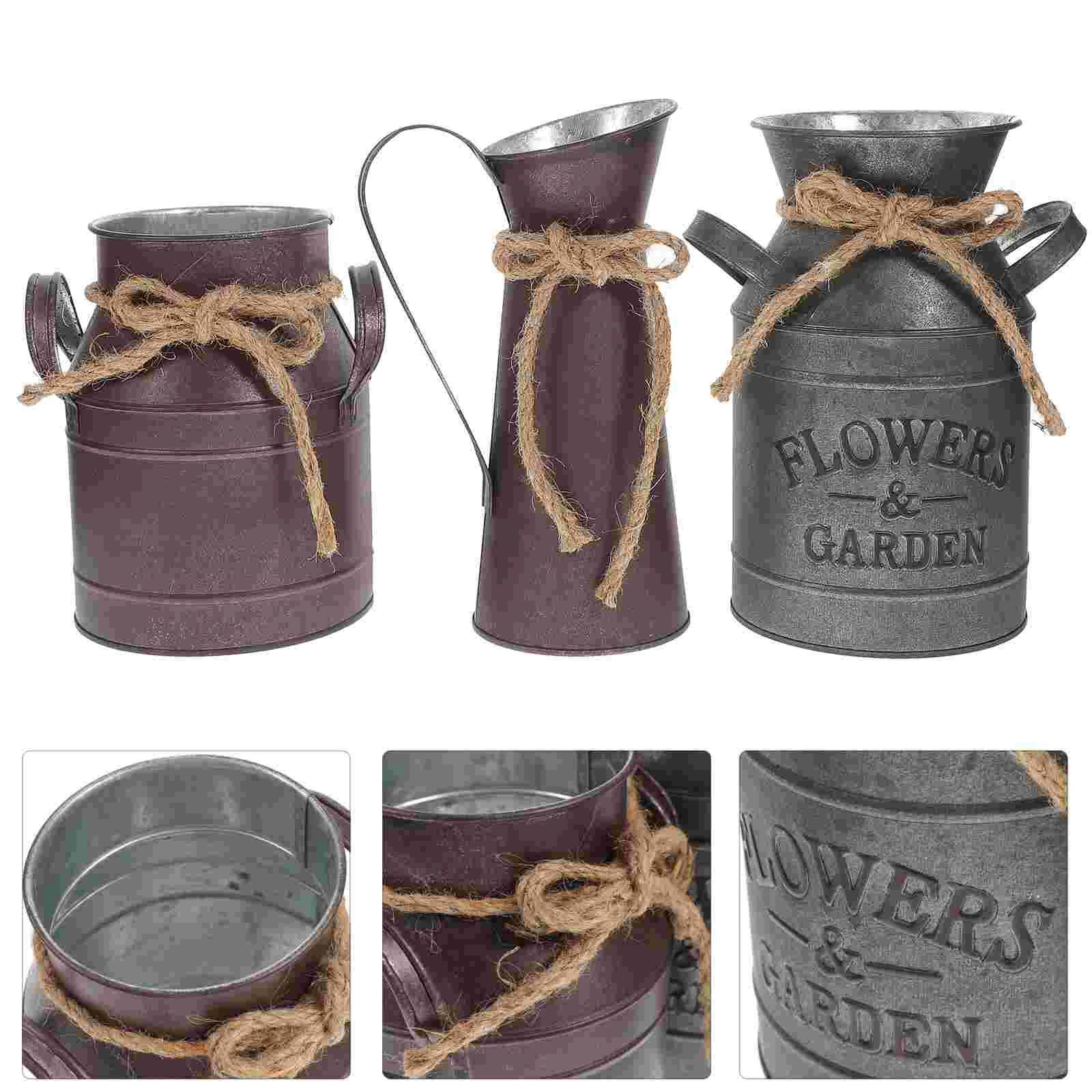 

Flower Vase Bucket Jug Pot Metal Iron Vintage Galvanized Flowers Decorative French Retro Farmhouse Rustic Holder Vases Can Dried