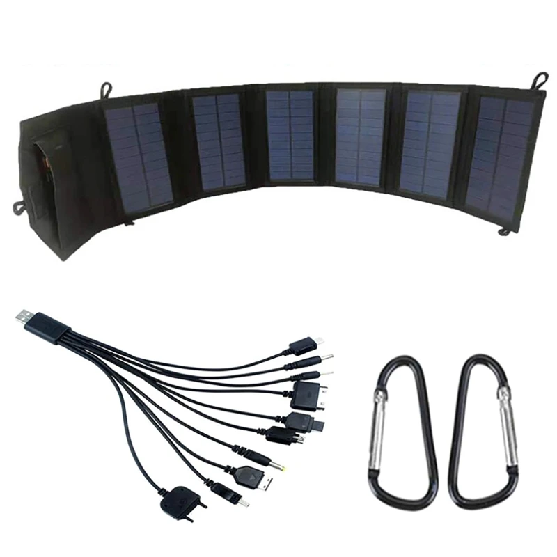 

20W 5V Foldable Solar Panel Sun Power Solar Cells Pack 10In1 USB Cable Portable Solar Charger Phone For Hiking Camping