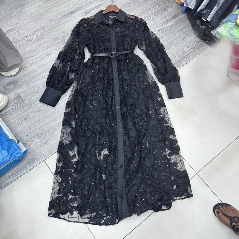 [ZOCI] 2024 осенние ряды австралийское женское роскошное длинное платье с блестящим