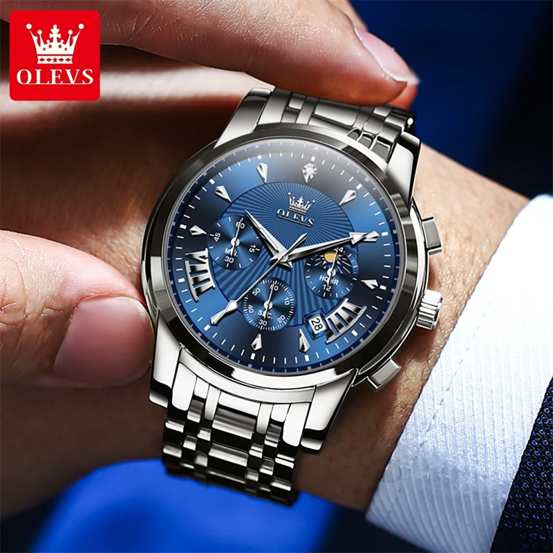 

OLEVS 2892 Men's Watches New Top Brand Multifunctional Chronograph Quartz Watch For Man Waterproof Luminous Date Moon Wristwatch