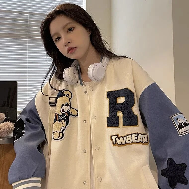 

Lamb Wool Bomber Jacket Women Oversized Harajuku Fashion Baseball Coat Jacket Female Y2k Streetwear Spring Autumn Bomber Outwear