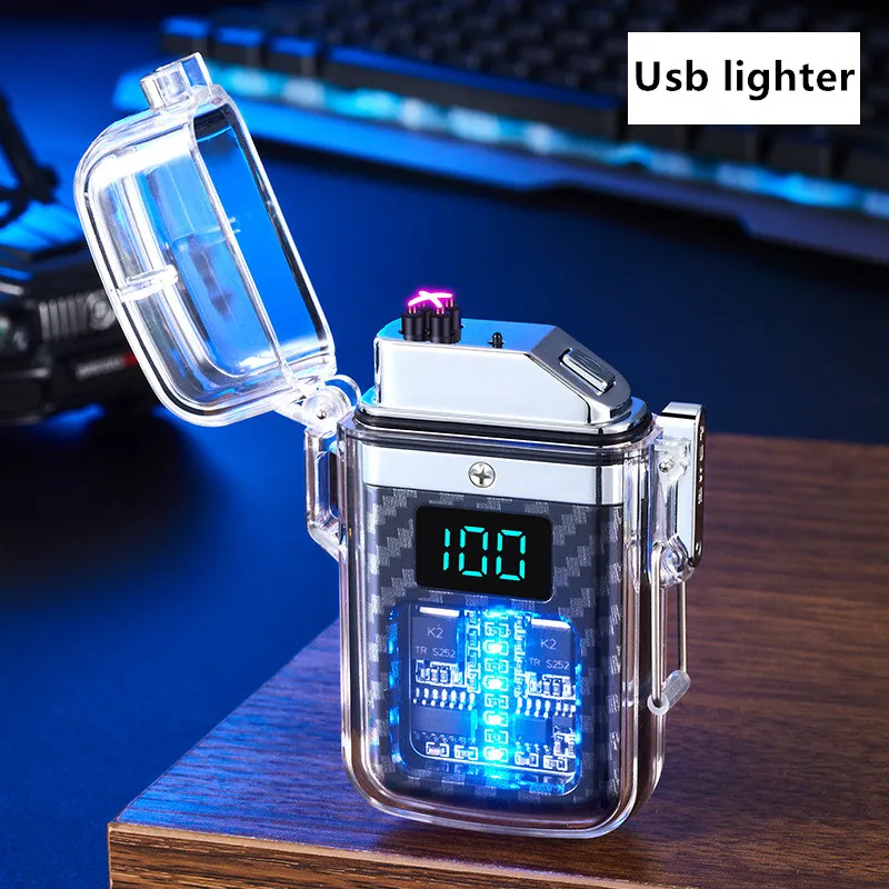 

Usb Rechargeable Lighter With LED Lights Lighters Windproof For Outdoor Camping Holiday Gift