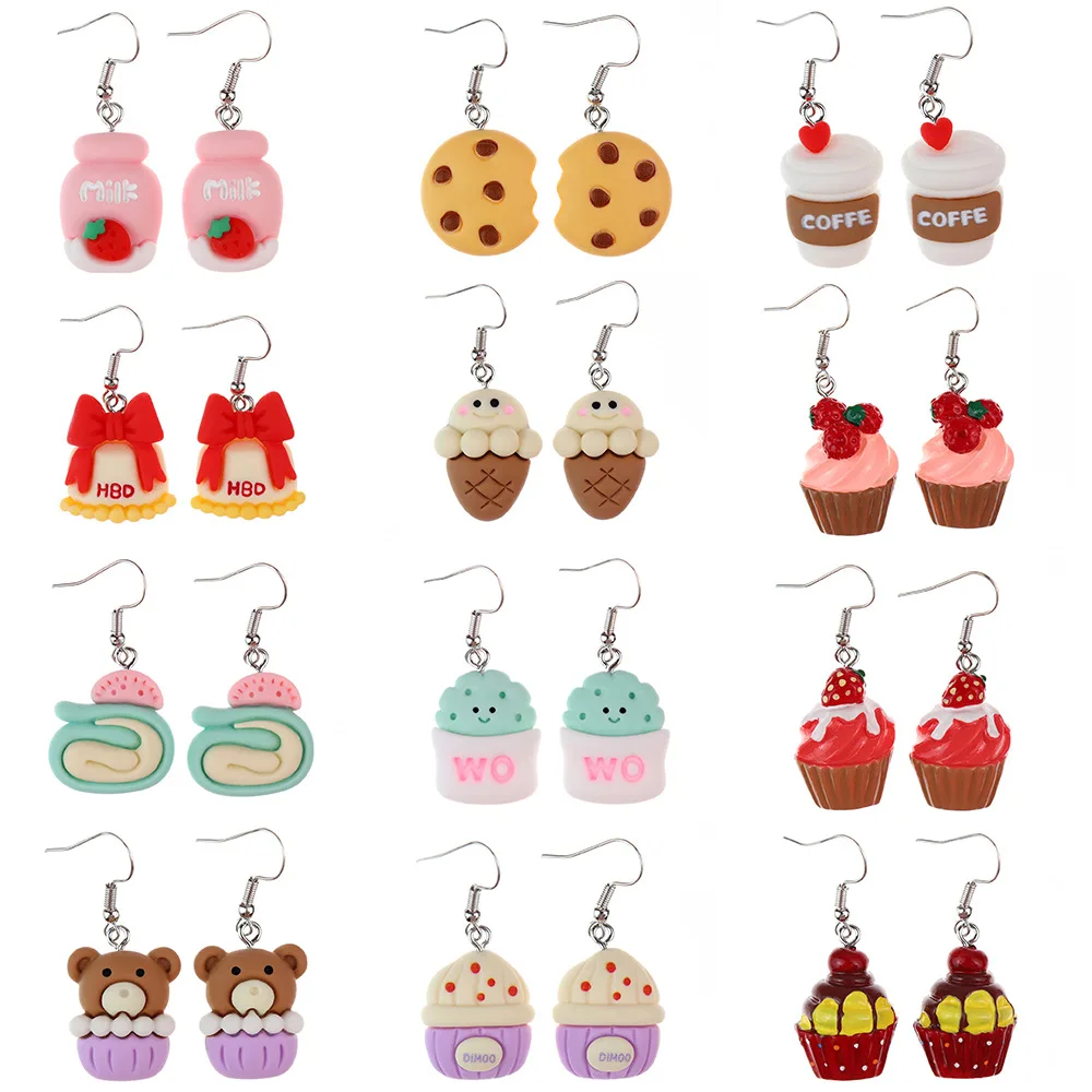 

Ovxxons 1 Pair Fun Cute Cartoon Simulation Dessert Food Play Earrings Personality Childlike Fun Girl Ear Hook Earrings