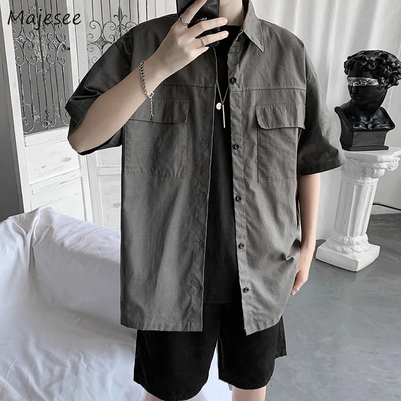 

Shirts Men Fashion Cargo Japanese Harajuku Teens Male Clothing Ulzzang College Handsome Streetwear Dynamic Casual Baggy Solid