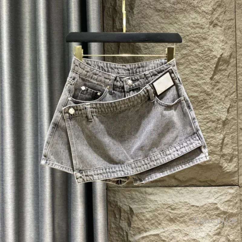 

High Waist Denim Shorts Women's Summer Clothes 2022 New Gray Black A- Line Wide-Leg Outfits Femme