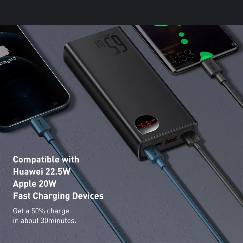 

2022.65W Power Bank 20000mAh Portable Charging Powerbank Mobile Phone External Battery PD QC 3.0 Charger 22.5W Poverbank 20000