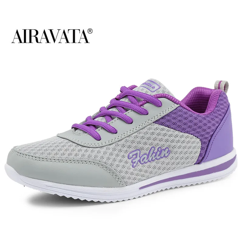 Women Sneakers Flat Walking Shoes Mesh Breathable Lace-up Outdoor Leisure Sports Shoes