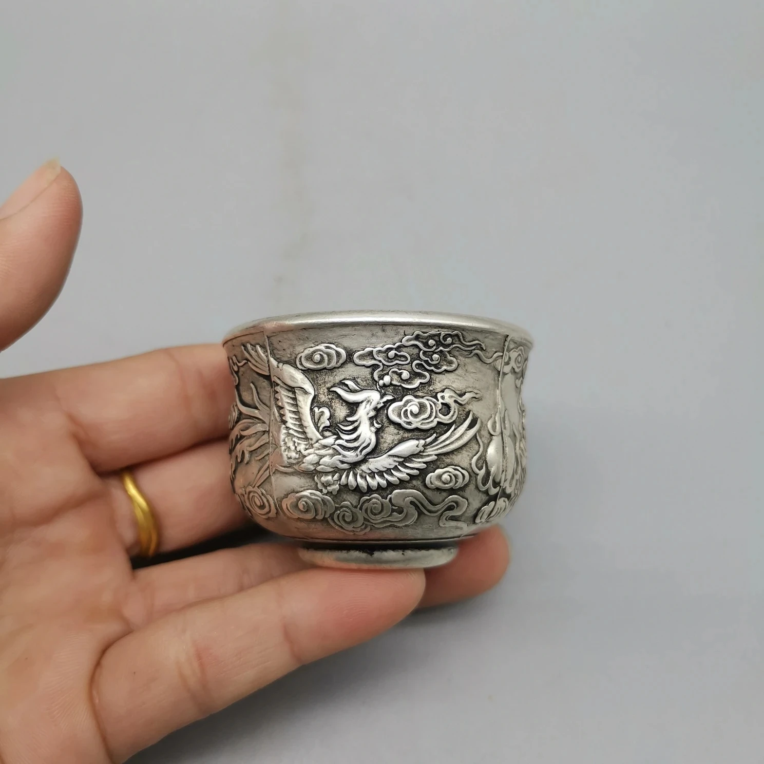 

Collect Chinese Tibet Silver SculptureGood Luck LongfengMetal Crafts Home Decorationng Bowl Decoration