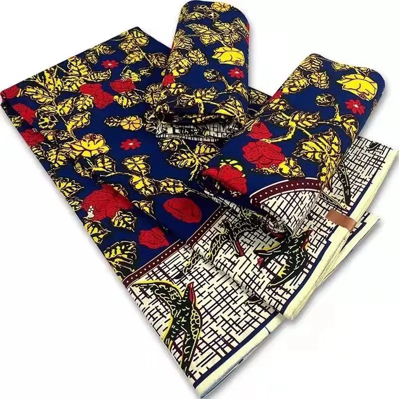 

New African Ankara Real Wax Fabric Print Cotton Material Pagne Loincloth Stuff Nigerian Textile Yellow For Wedding Dress 6Yards