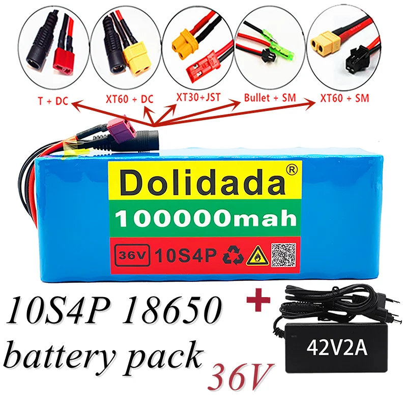 

New 36V 10s4p 100Ah large capacity 18650 lithium battery pack electric bicycle scooter with BMS+Charger.plug can be customized