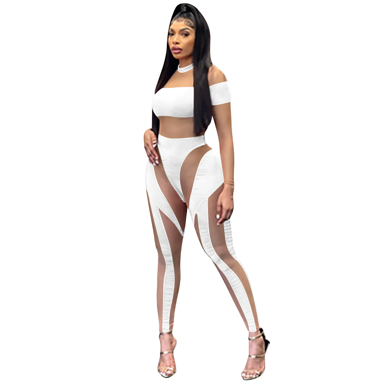Casual Women Jumpsuit Color Patchwork Sheer Mesh Sporty Matching Set Streetwear Clothes For Women Overalls