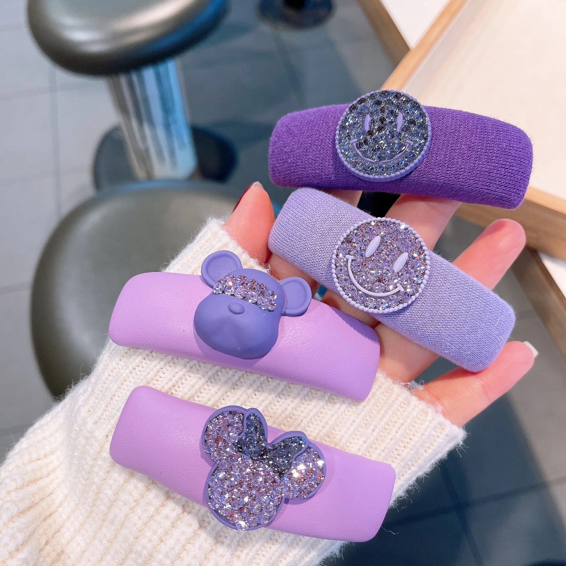 

Purple Rhinestone Cartoon Cute Hairpin For Girls