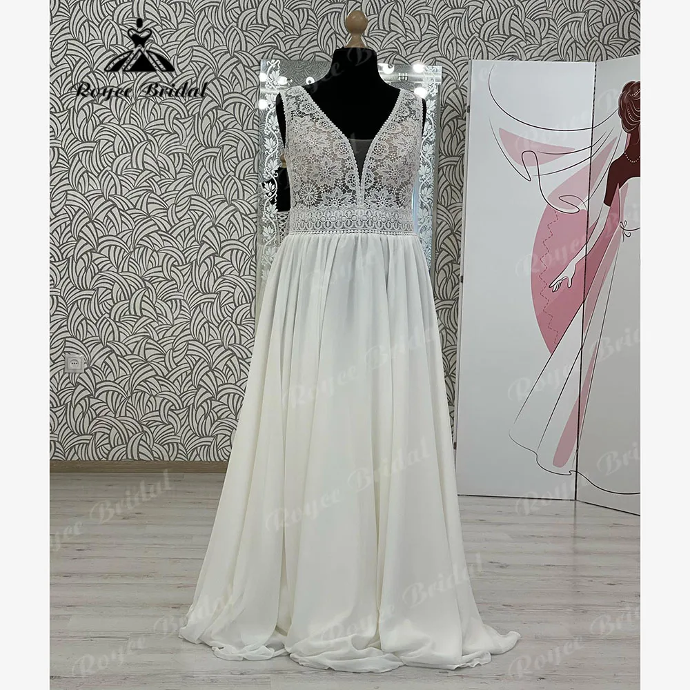 Скромное богемное искусственное кружевное шифоновое свадебное платье в стиле