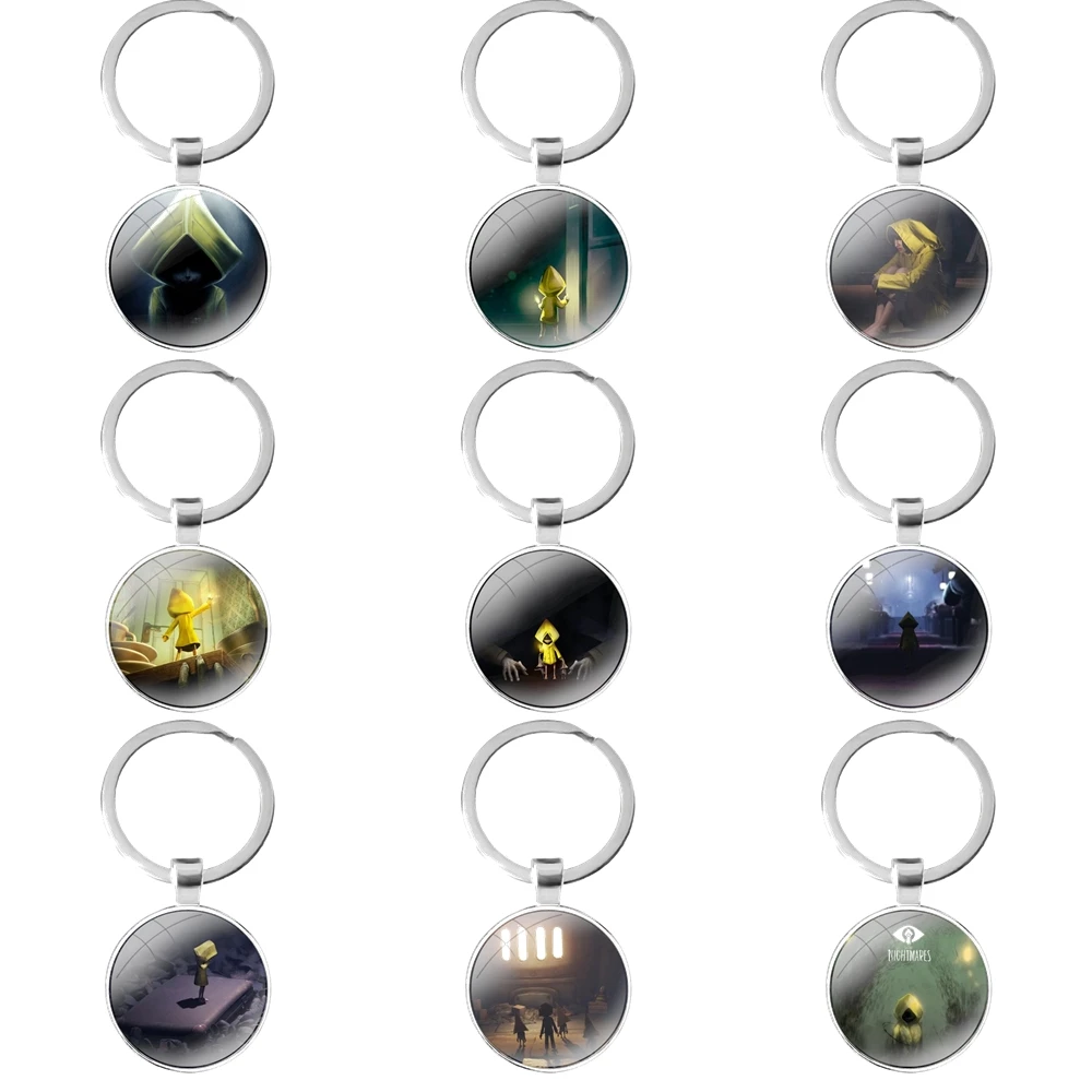 

glass cabochon keychain Bag Car key chain Ring Holder Charms keychains Gifts Cartoon Creative Design Fashion Little Nightmares