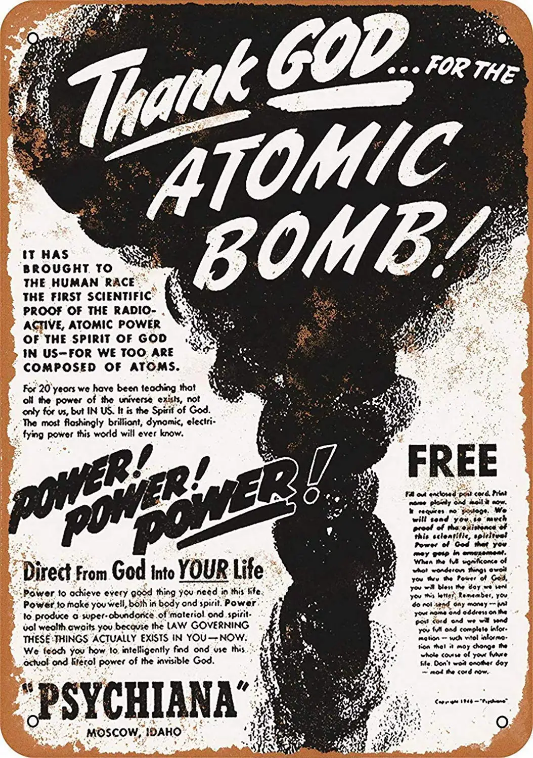 

Thank God Atomic Bomb Metal Plaque Tin Wall Sign Retro Iron Painting Warning Wall Poster for Cafe Pub Bar Gaming Room Wedding Gi