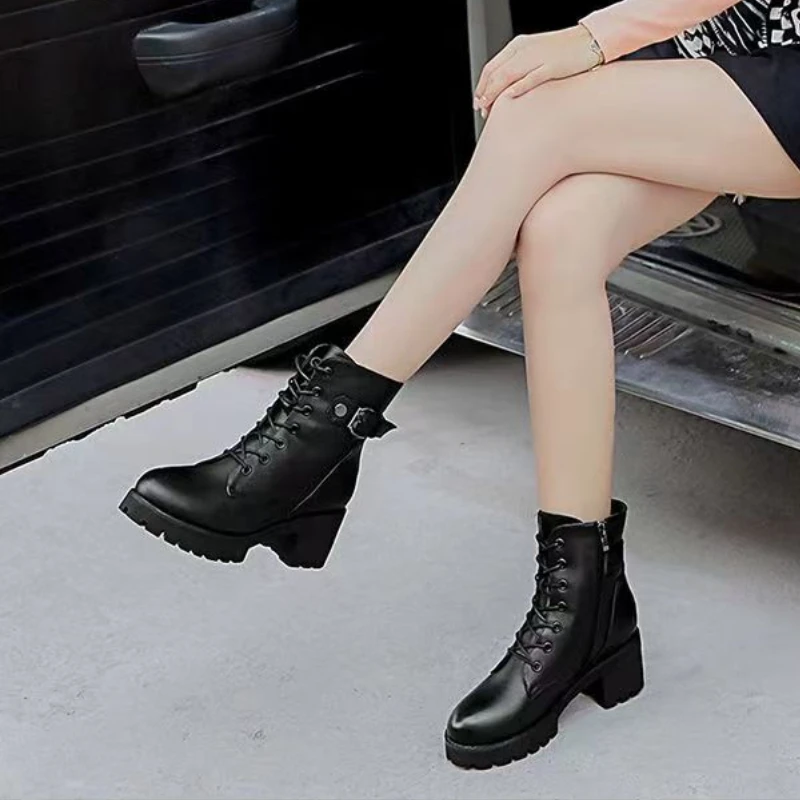 

Зимние ботинки, мотоциклетные ботинки, короткие ботинки на толстом каблуке, осенне-зимние ботильоны, женские ботинки, хлопковая обувь, сохр...