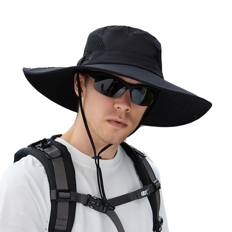 Summer Wide Brim Bucket Hats Fashion Outdoor Drawstring Mountaineering Sun Hat Fishing Panama Cycling Visors Breathable Mesh