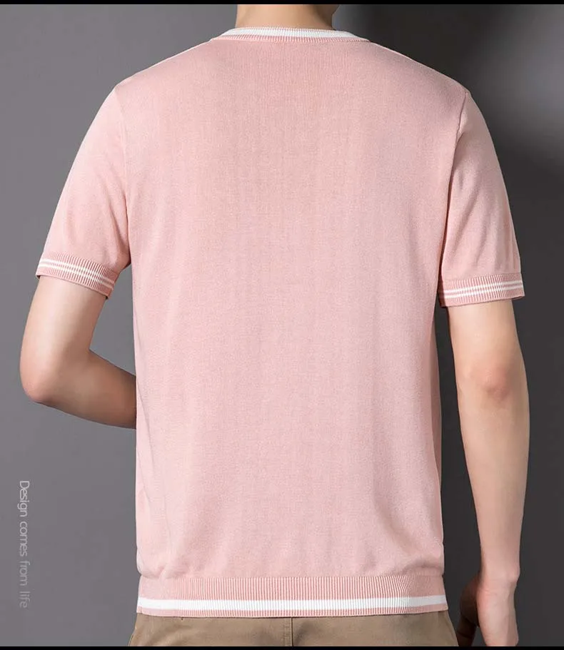 New Men's Knitted Wear Golf HAZZYS T-shirt Men Shirt Summer Short Sleeve Design Casual Round Neck Thin Fake Colored Loose Top